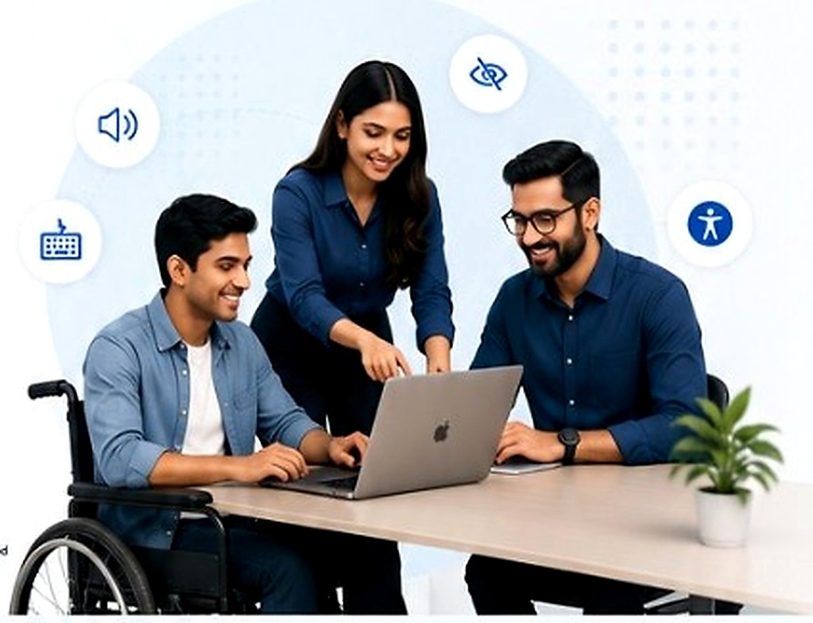 Inclusive team working together on a laptop